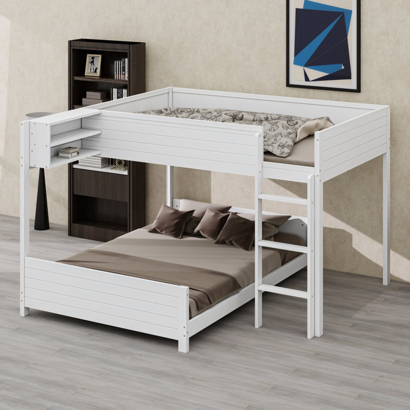 Lit superposé fonctionnel, échelle de rangement intégrée et support à lattes de qualité supérieure, White