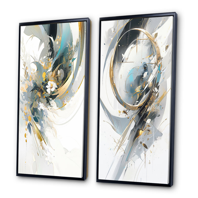 «Turquoise and Gold Mosaic Echoes», 2 pièces, Cadre noir, H 32 po x l 32 po