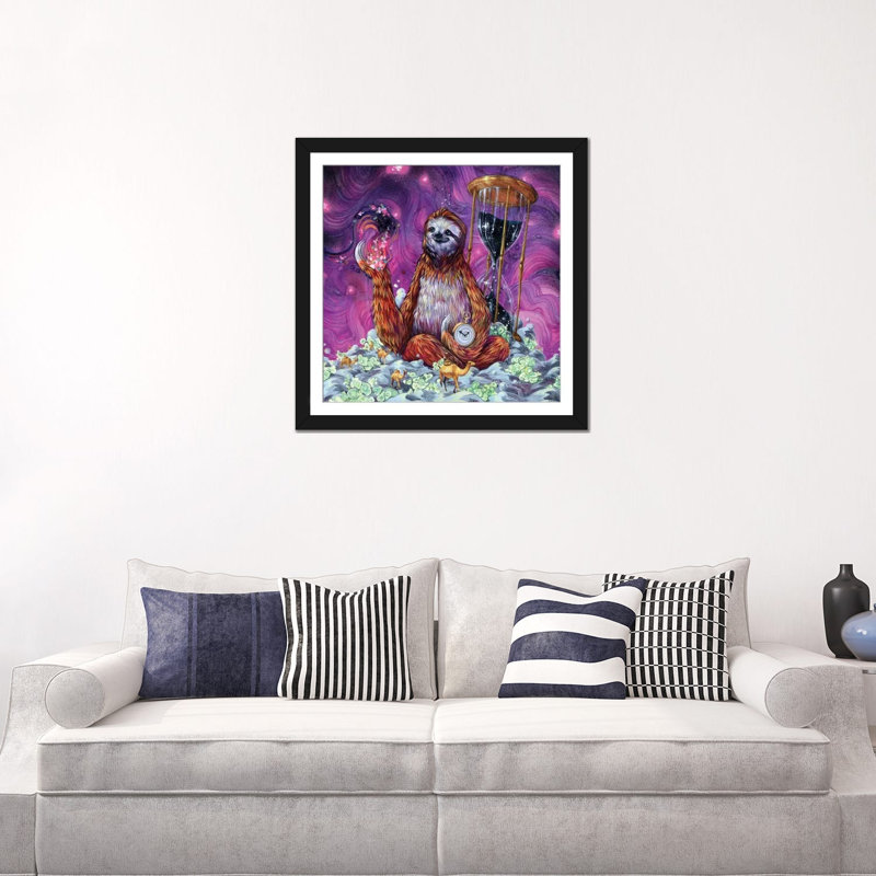Time Master Sloth, impression sur toile tendue, H 24 po x l 24 po x P 1 po, Papier d'art encadré noir, Blanc
