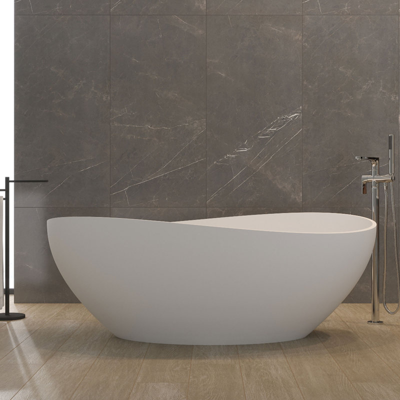 63" x 38" Freestanding Soaking Solid Surface Bathtub with Drain