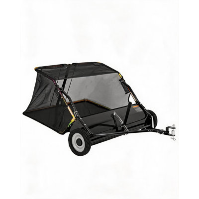 Balayeuse à gazon robuste de 122 cm (48 po) à remorquer - Grande capacité de 0,45 m³ (16 pi³) - Attelage universel - Sac de vidage facile - Ramasseur de feuilles et d'herbe idéal pour les tondeuses autoportées, noir