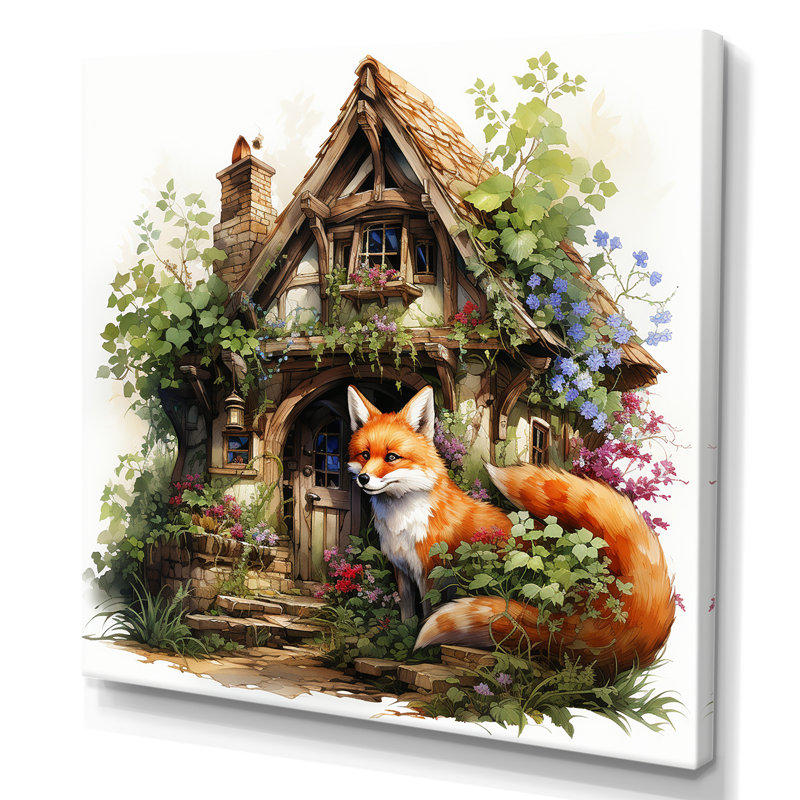 Foxs Elegant Treehouse Blooms - Renard, art mural animal, Toile tendue, H 30 po x l 30 po x P 1,5 po