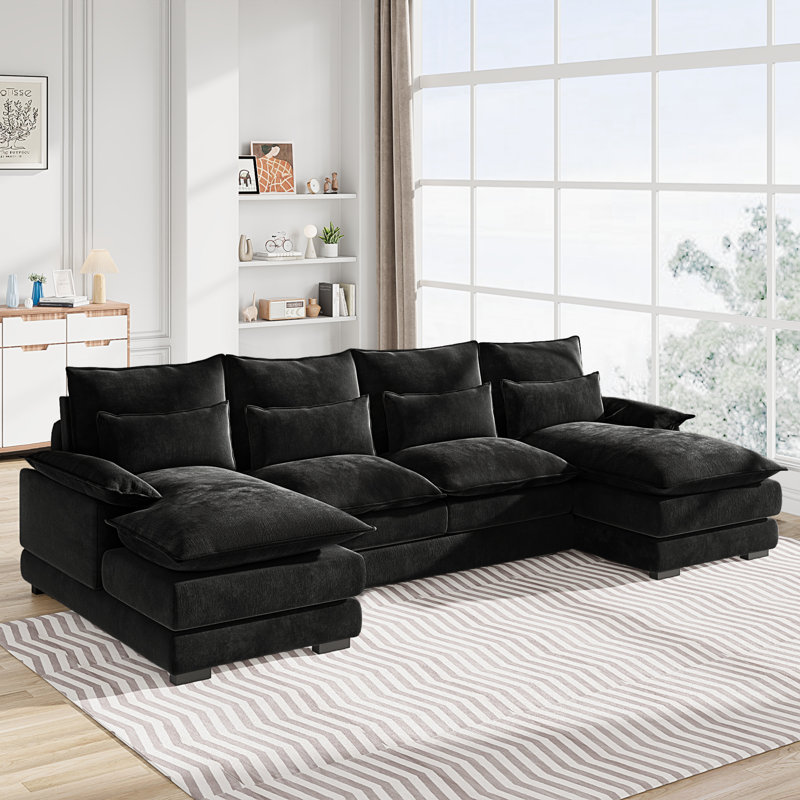 Coussin en U en chenille, Velours côtelé noir