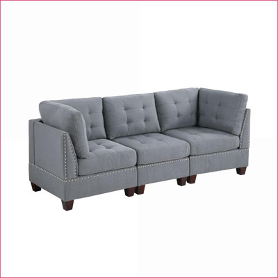 Sectional Sofas 3PC Modular Set for Living Rooms, Slate Gray Linen-Like Fabric Wood Frame | Gray | Fabric