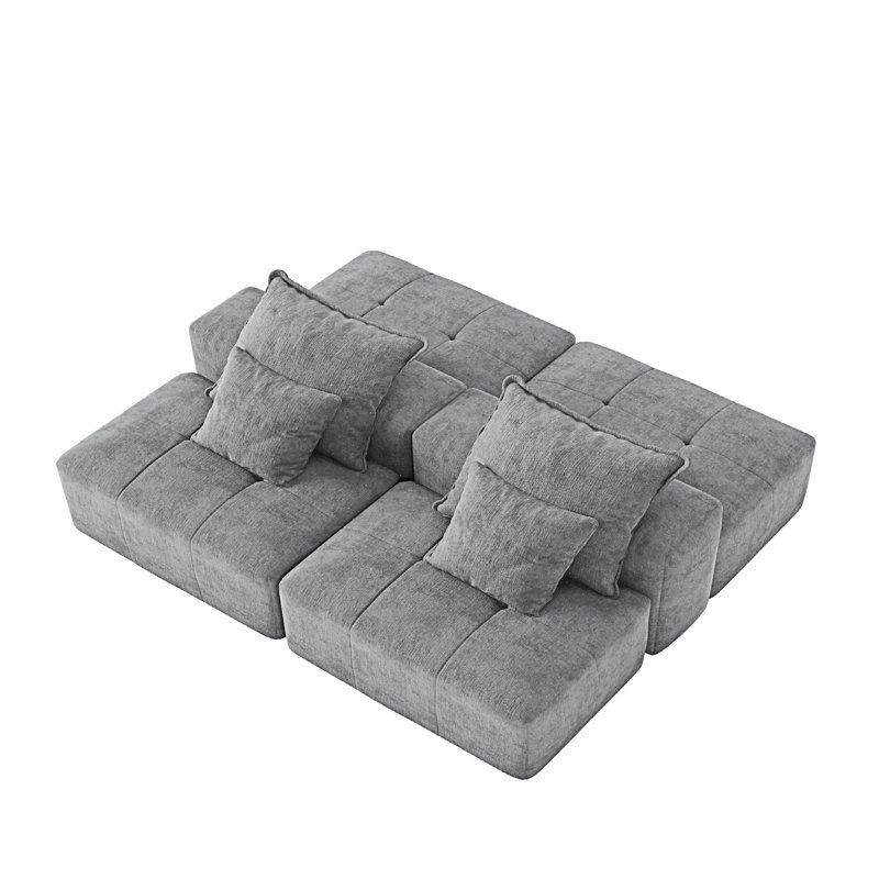 Canapé modulaire surdimensionné avec 2 repose-pieds et 2 sièges Boneless, Gris chenille