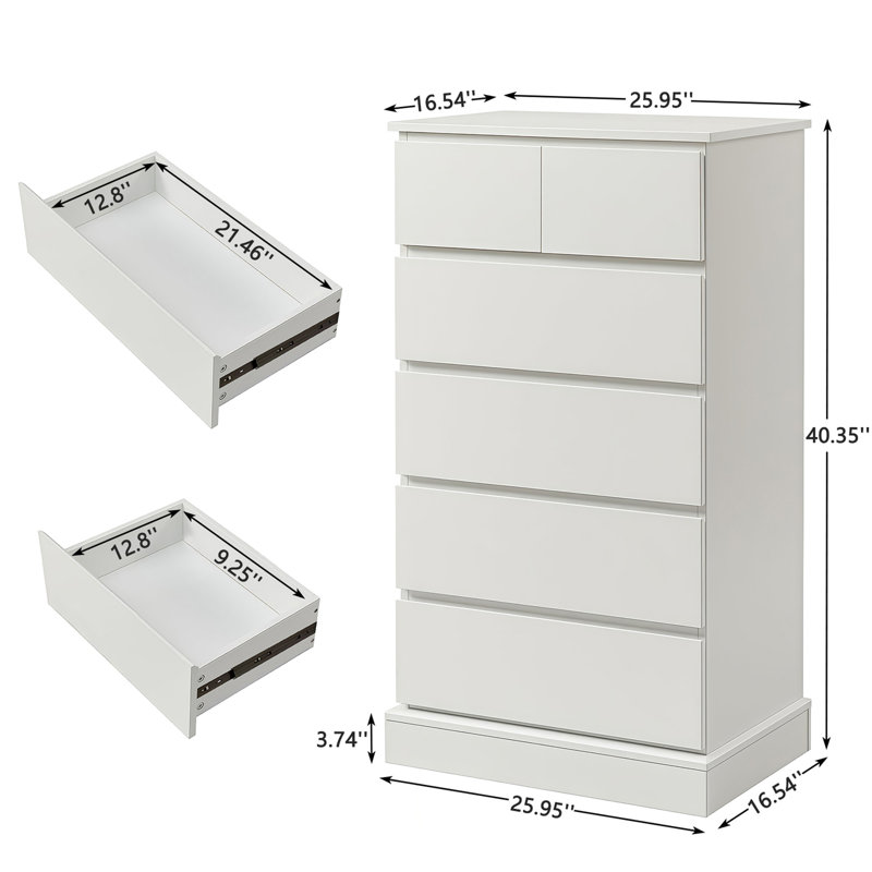 Commode 6 tiroirs pour chambre à coucher, commode haute pour chambre à coucher, commode moderne avec poignées dissimulées, armoire de rangement verticale en bois pour chambre à coucher, salon, entrée, blanc