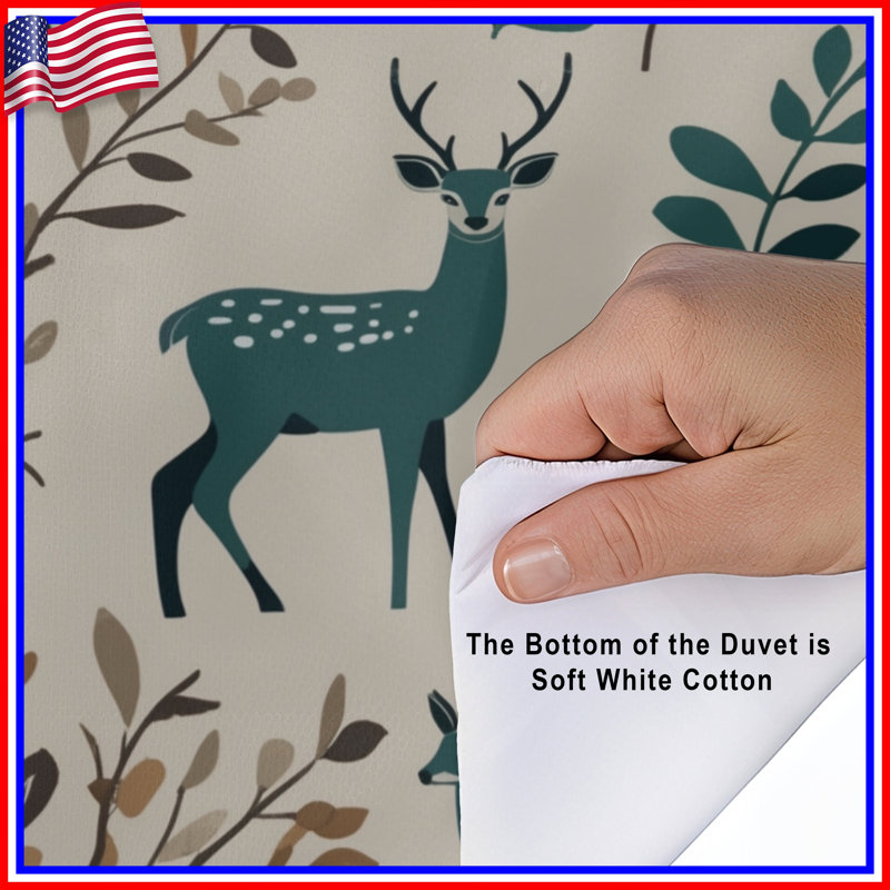Housses de couette motif cerf et feuilles, Lit simple