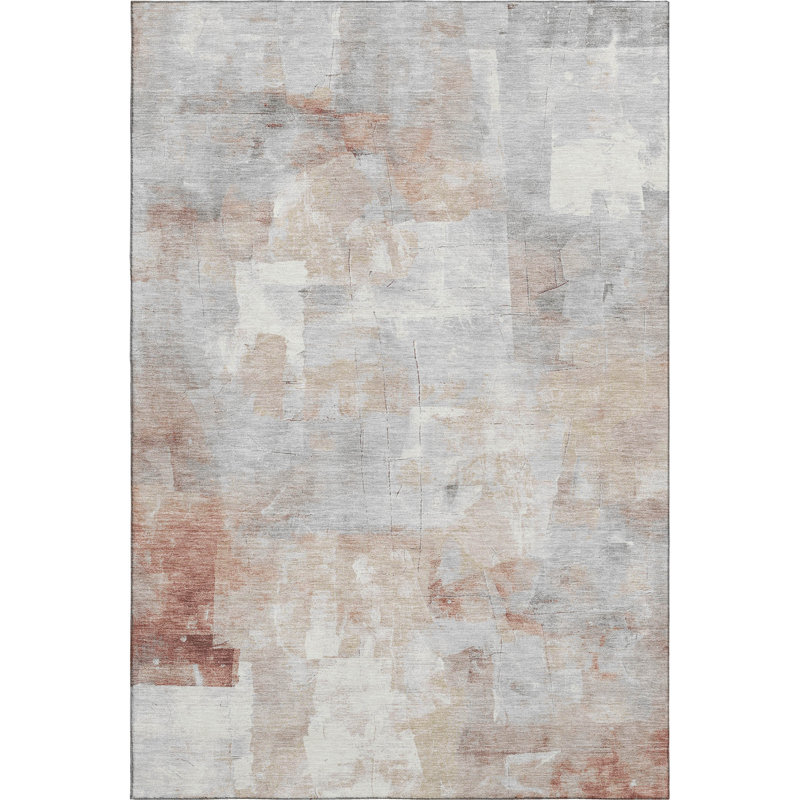 Premium Machine Washable Milardo AMF1697 Blocks Rug, Rectangle 8' x 10'