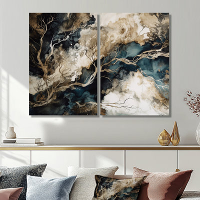 Blue Beige Marbré Dreamscape I - Art mural bleu 2 pièces