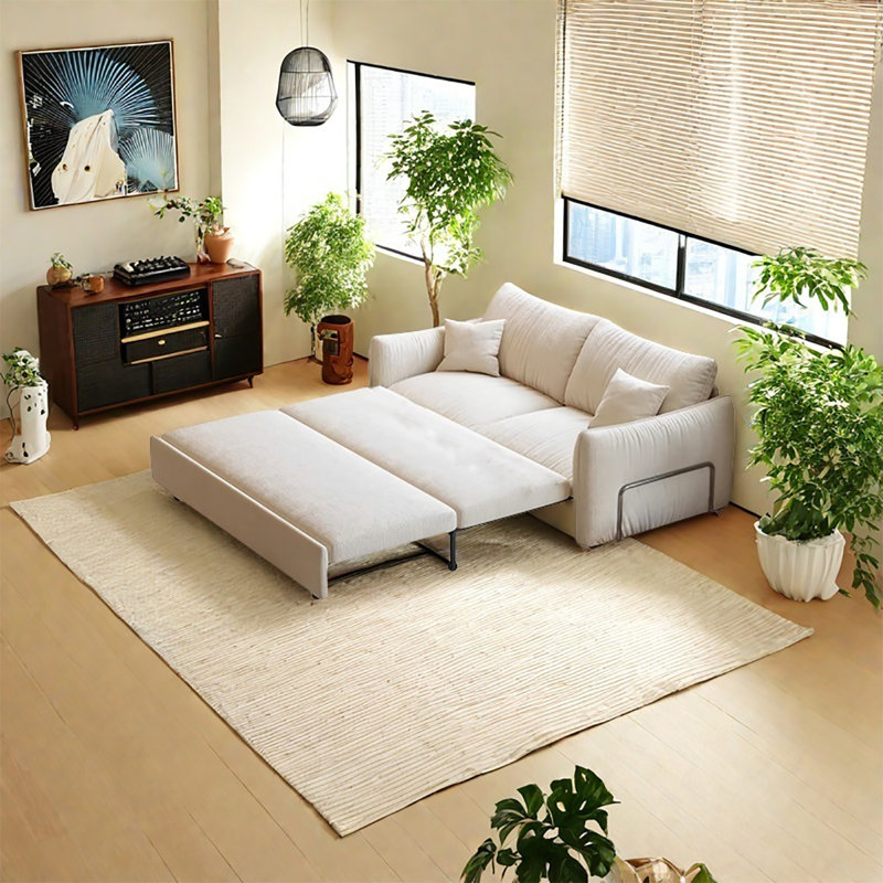 Canapé-lit en chenille minimaliste blanc moderne 99,21 po avec coussins, H 34,65 po x l 63,78 po x P 35,43 po