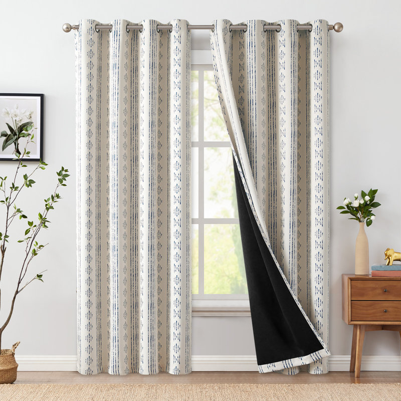 Ayani Bohemian Blackout Curtain Panel, 52" W x 84" L, Blue/Beige