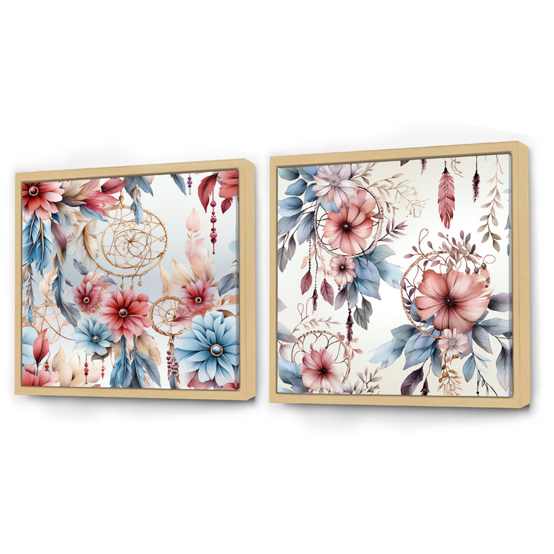 Tilé - Ensemble de 2 collages floraux carrés, Cadre flottant brun, H 30 po x l 61 po