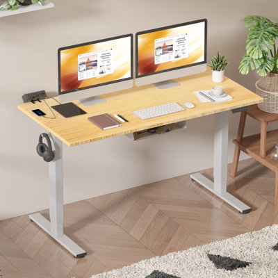 Eric Height Adjustable Standing Desk, 100% Bamboo Desktop