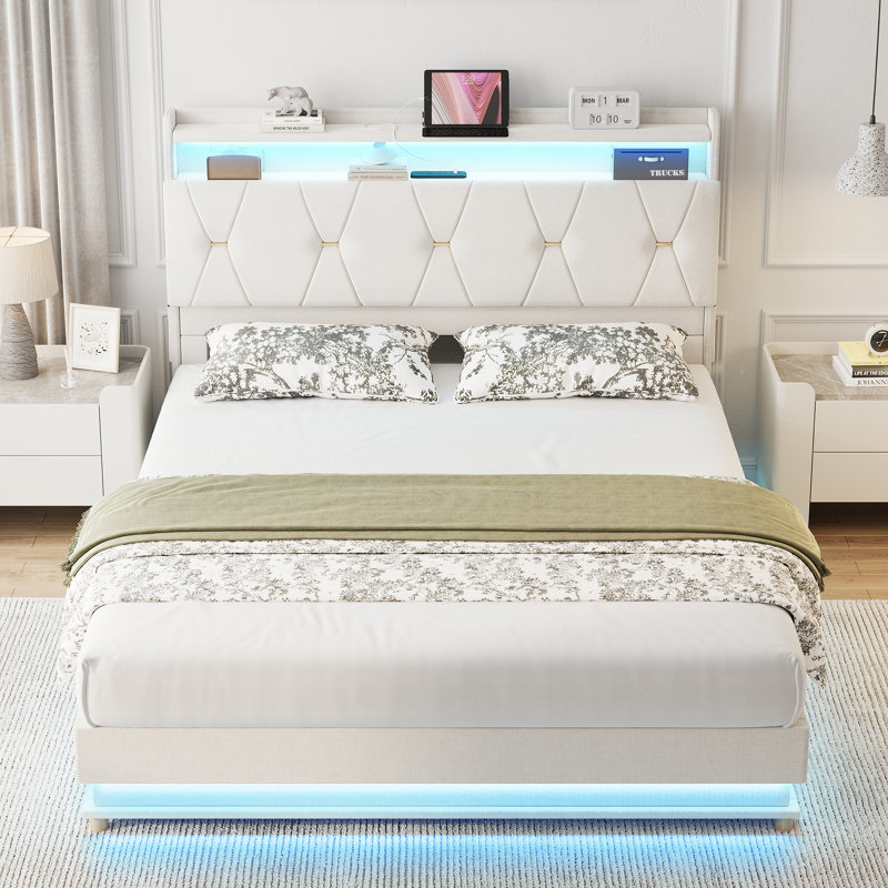 Base de lit avec rangement Lift Up, Beige, Lit simple
