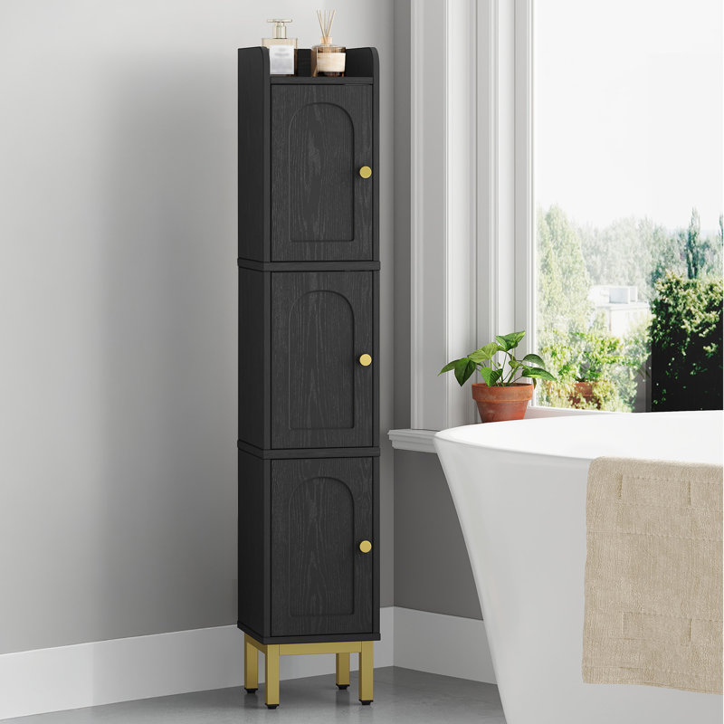 Slim Bathroom Storage Cabinet, Narrow Bathroom Organizers and Storage with 4 Adjustable Feet, Laundry Room Organization for Small Space, Kitchen, Living Room, 3 Doors Black