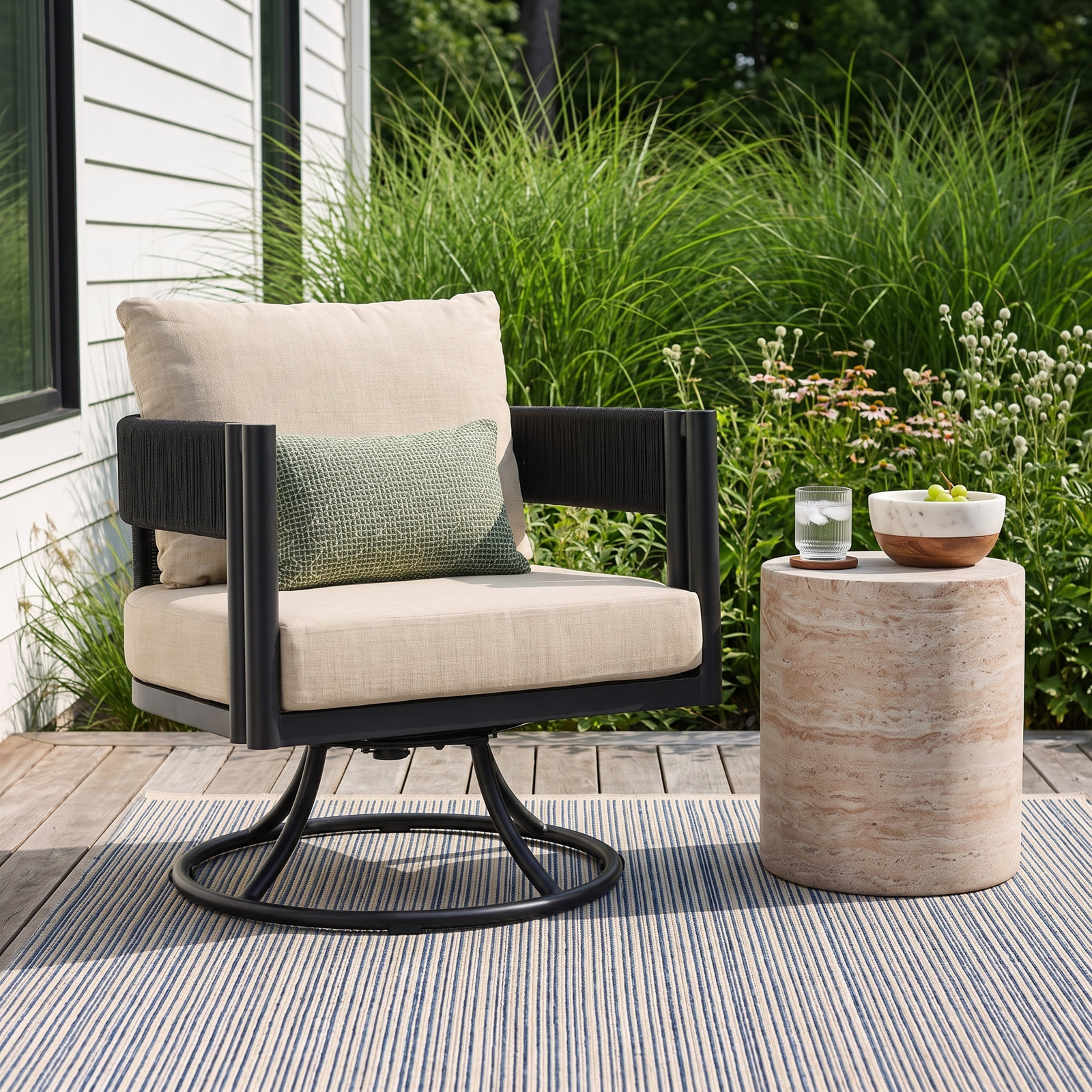Viola Swivel Patio Lounge Chair, Taupe
