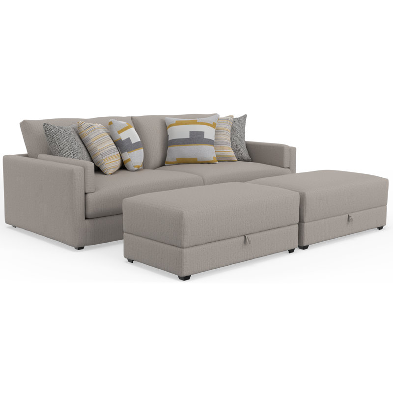 Canapé surdimensionné très profond 2 pièces avec repose-pieds de rangement inclus Trevor, Polyester gris