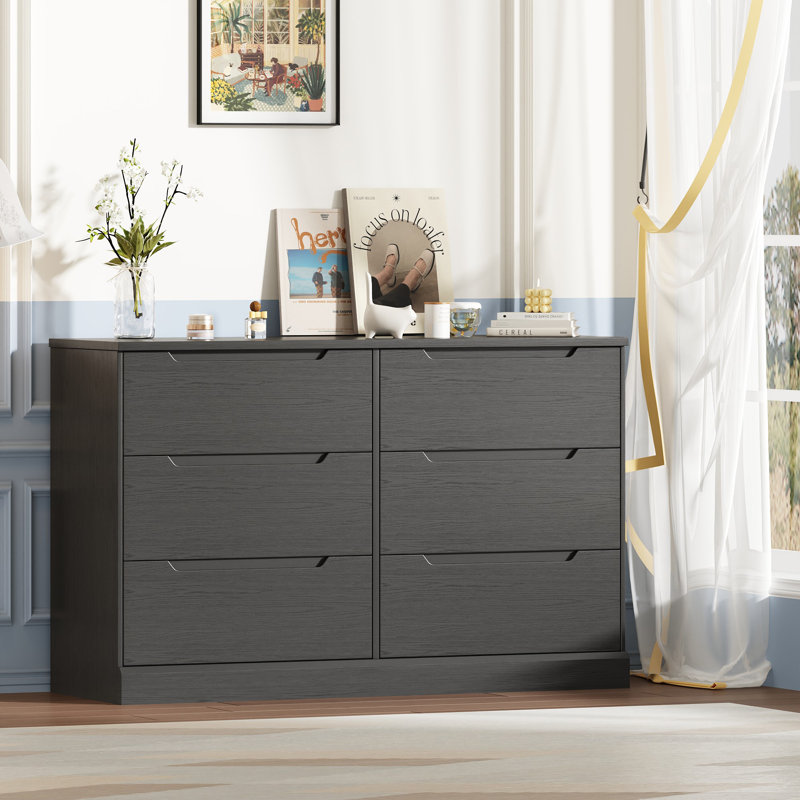 6 Dresser Drawer, 47.2" Chest Of Drawers, Modern Bedroom Dresser for Closet and Living Room, Black, Black