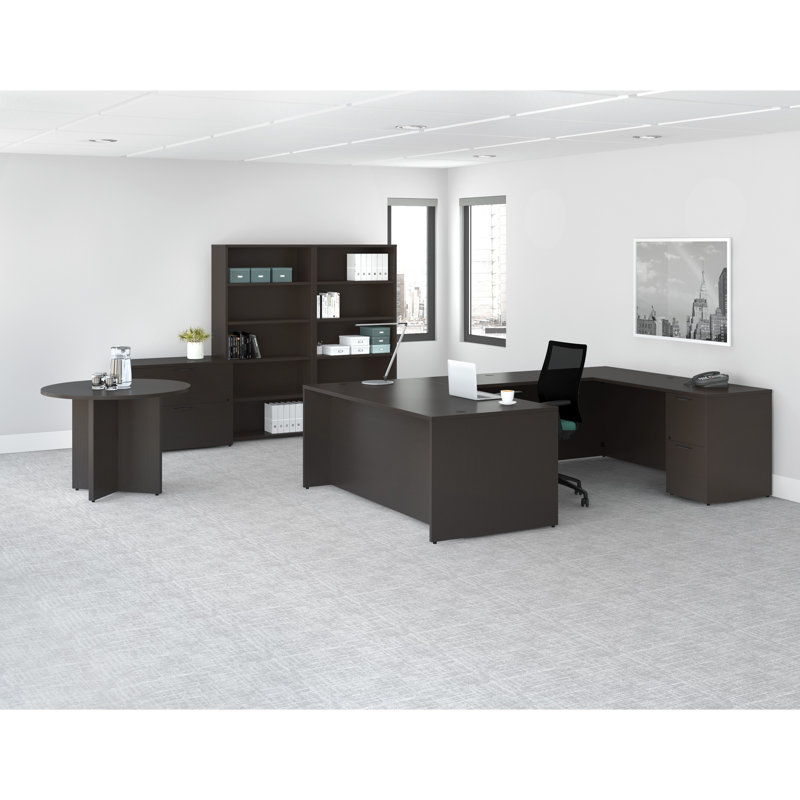 Espresso Round Laminate Conference Table with X-Shaped Base