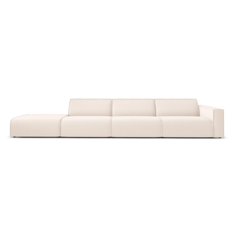 384cm Wide Wood Patio Sofa with Cushions, Light Beige