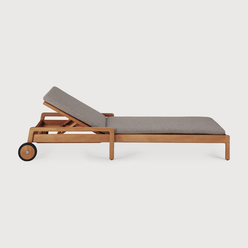 Jack Outdoor Teak Chaise Lounge, Teak Frame/Mocha Cushion