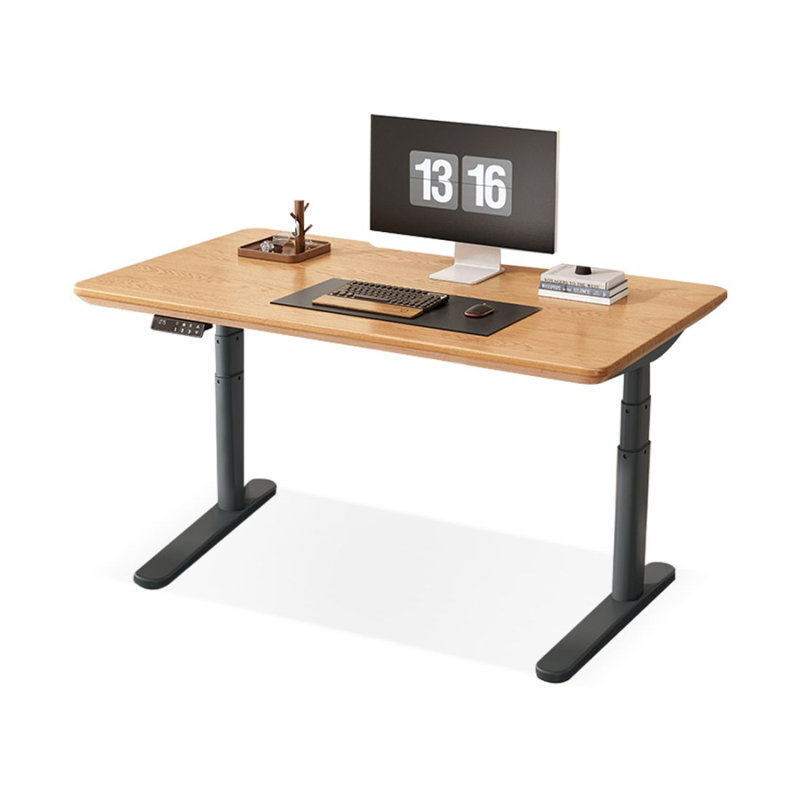 Table électrique à hauteur réglable en bois massif chêne rouge, H 24,41 po x l 55,12 po x P 27,56 po