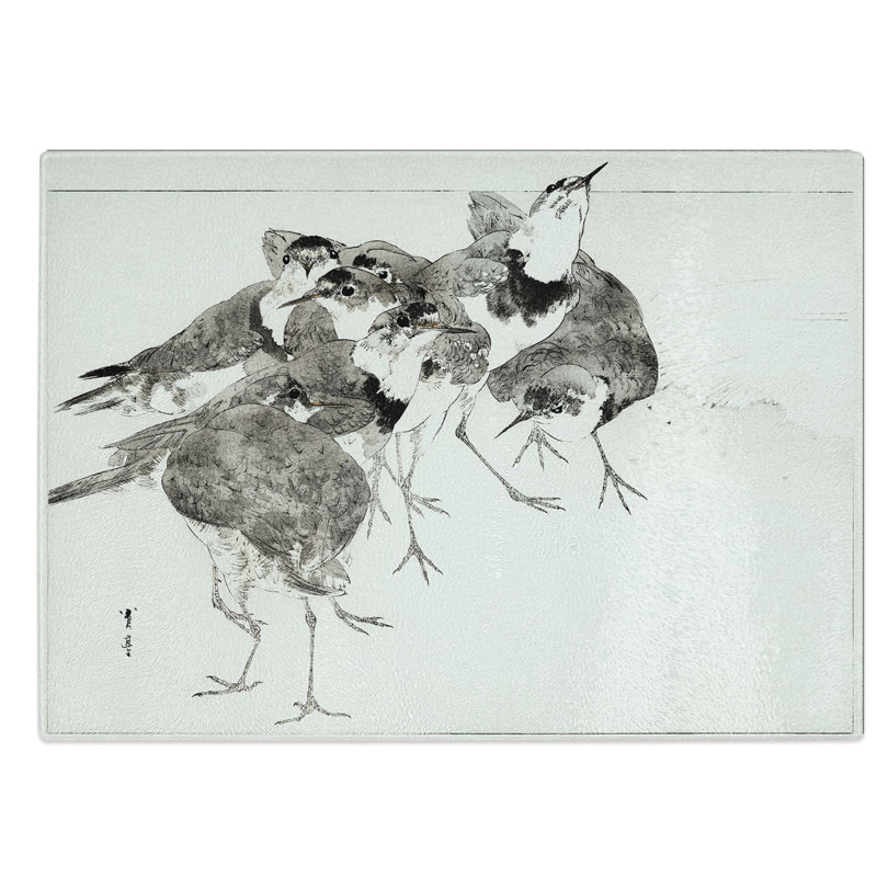 Tempered Glass Ringes Plover Birds by Watanabe Seitei Chopping Board, 28.5 cm W x 20 cm L