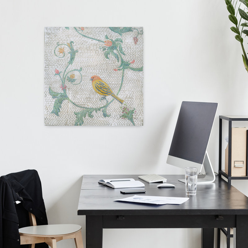 Oiseau mosaïque III, art floral rétro, H 18 po x l 18 po