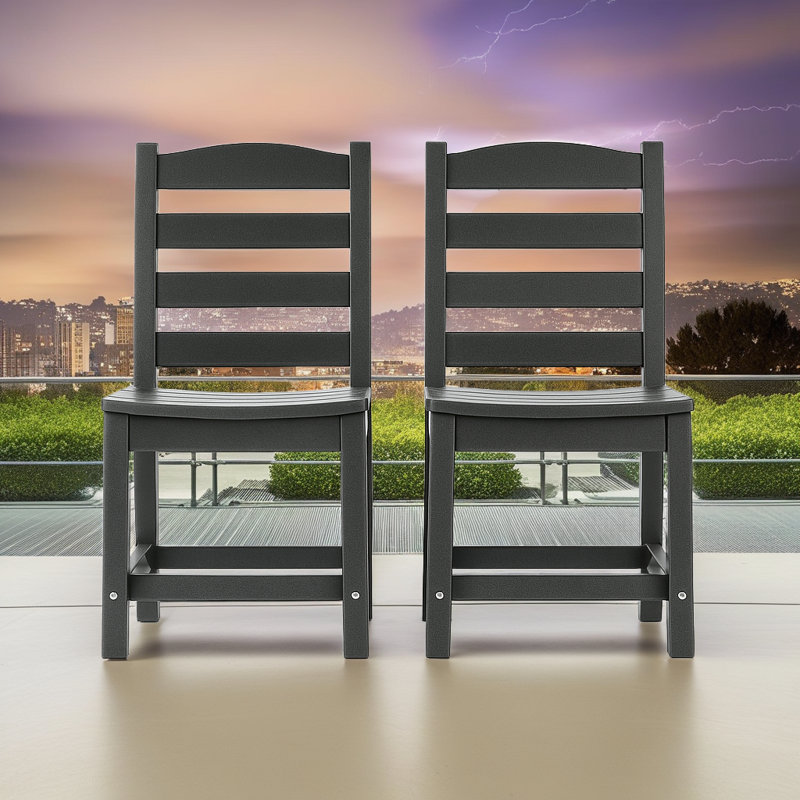 Sustainable HDPE Armless Chair Set - Eco-Friendly Outdoor Seating (Set of 2), Gray