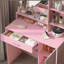 Bureau de coiffeuse avec miroir et lumière, commode de rangement à trois niveaux avec grand tiroir, 3 modes d'éclairage à luminosité réglable, coiffeuse de chambre à coucher (rose)-202455035