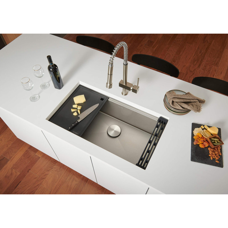 Ruvati Hex Bottom Workstation Scratch Resistant Embossed Kitchen Sink Stainless Steel, 19" L x 33" W