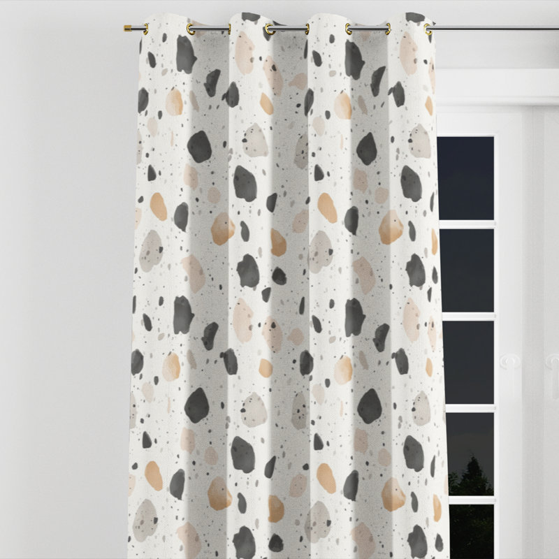Modern Curtains for bedroom - Black Minimalist Stone Shapes Grommet Curtain - 1 Panel, Gold Grommets, 52" W x 108" L