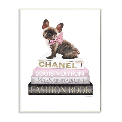 " Pink Bow Dog Gold Black Bookstack Glam Fashion Pet Design " by Amanda Greenwood