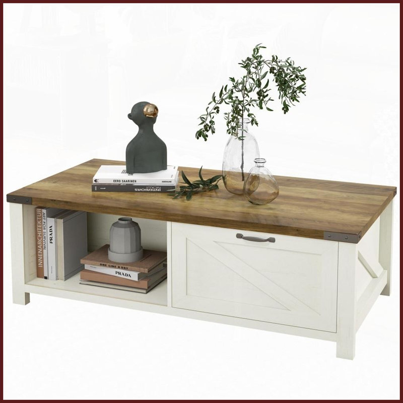 Table basse rustique avec tiroir de rangement Étagères ouvertes par HOMcom pour le salon, blanc, peu encombrant