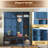 Farmhouse Hall Tree with 4 Hidden Hanging Hooks, Versatile Walnut Seating Bench with 8 Doors, Entryway Shoe Cabinet with Open Compartment for Living Room, Blue-1398261815