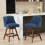 Ensemble de 2 tabourets de bar pivotants à hauteur de comptoir, siège de 26 po de hauteur et rembourrés de tissu bleu-1085152347