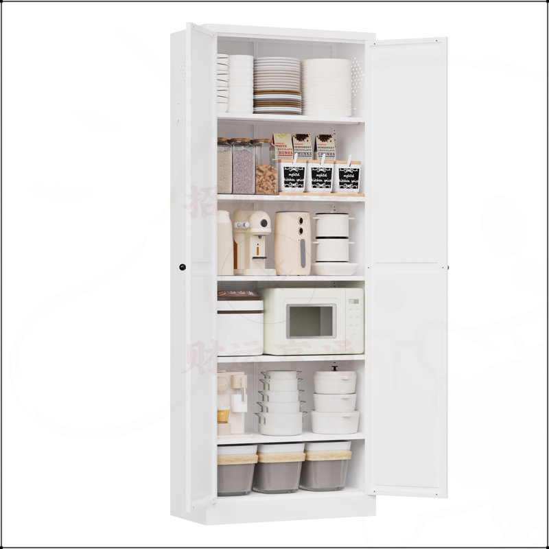 Armoire de cuisine 72 pouces en métal blanc avec 5 tablettes réglables, organisateur autoportant robuste, assemblage sans outil