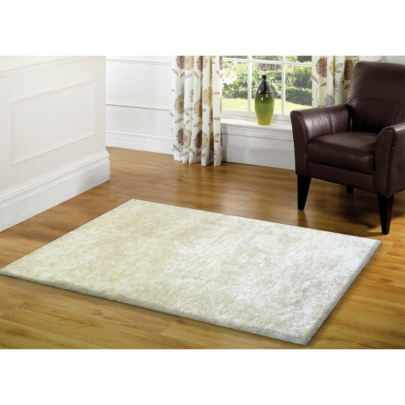 Tapis blanc touffeté à la main Hargett, Rectangle 8 pi x 11 pi