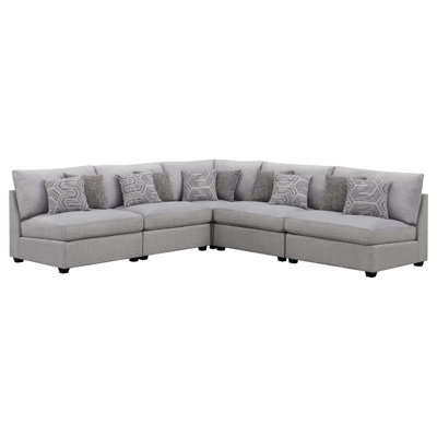 Cambia 5 Piece Modular L Shaped Sectional Sofa, Gray, 10 Pillows