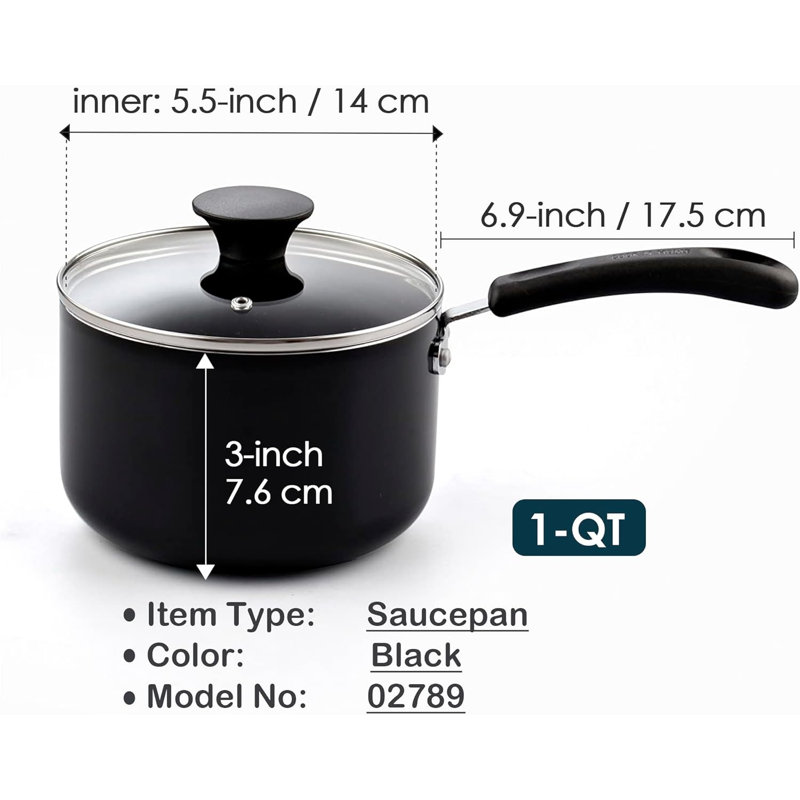 Casserole antiadhésive, casserole de 1 pte avec couvercle en verre, marmite multiusage antiadhésive, marmite en aluminium au chocolat au lait avec poignée Stay-Cool, marbre