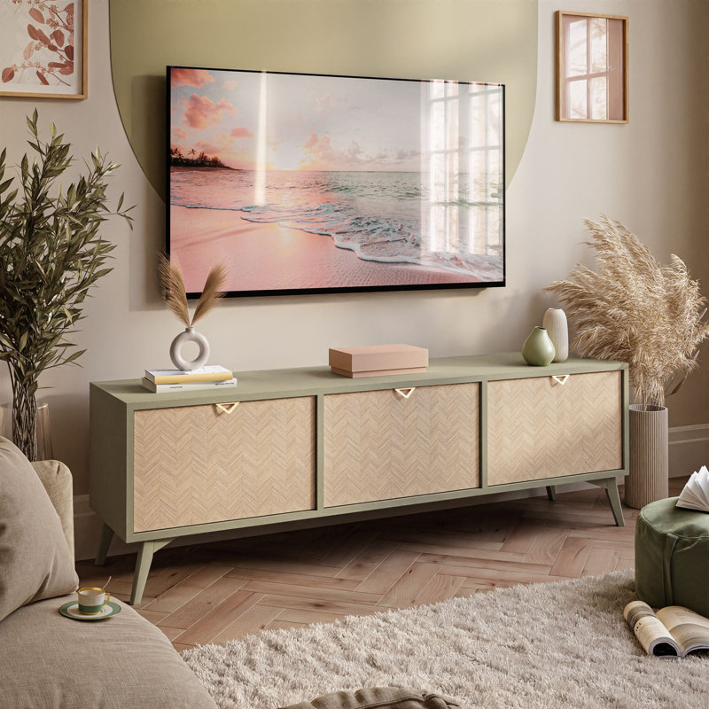Creo Unfinished TV Stand for TVs up to 65", Scandi Herringbone Pattern