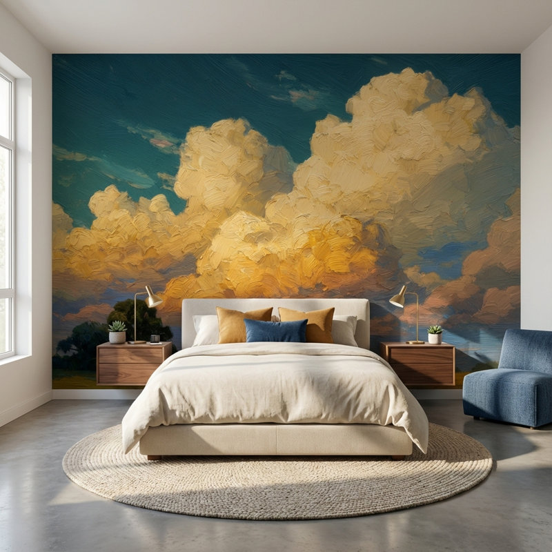 Papier peint paysage, nuages, ciel, décoration murale amovible, Non tissé, 140 po x 108 po