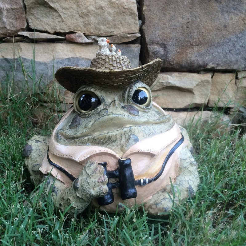 Statue de jardin oiseau crapaud grenouille, H 5 po x l 5,25 po x P 4,5 po, Brun