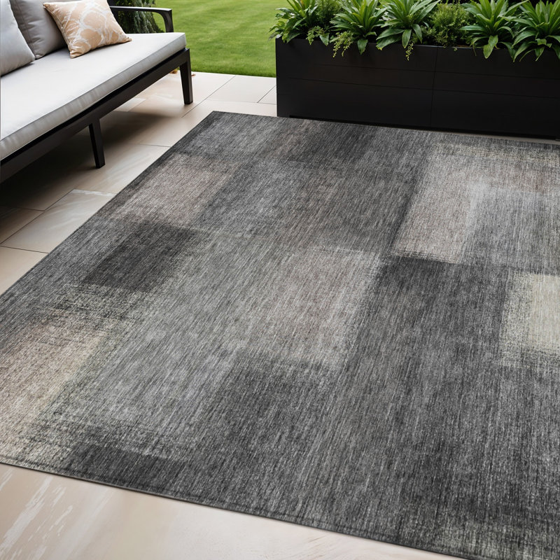 Tapis intérieur gris anthracite lavable abstrait 5 pi x 8 pi