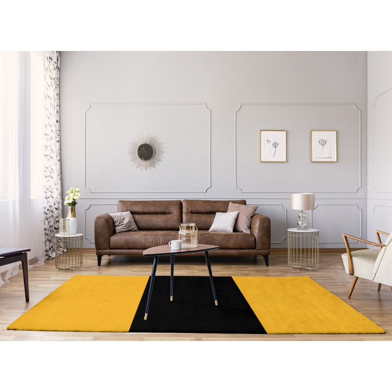 Tapis doré/noir rayé, Rectangle 8 pi x 10 pi