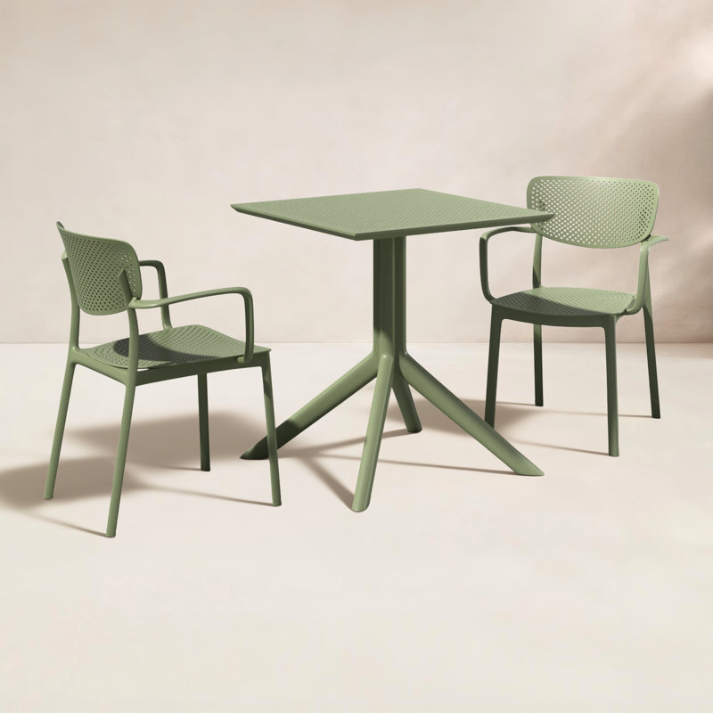 Ensemble bistro carré avec chaises empilables 3 pièces Farrah, Vert olive