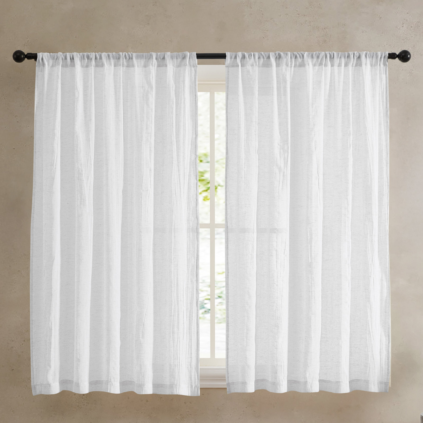 Solid Semi-Sheer Curtain Panels, 50" W x 63" H, Creamy White