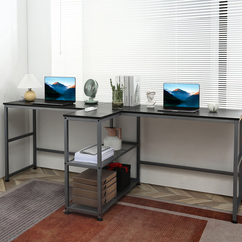Bureau d'ordinateur 83 po. 83 po. Noir avec espace de rangement. Bureau pour deux personnes stable et fonctionnel, noir. Assure une abondance de matériaux