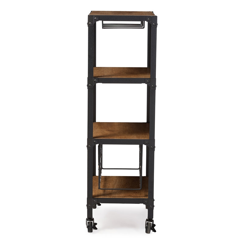 Swanson Rustic Industrial Black Metal and Wood Bar Cart