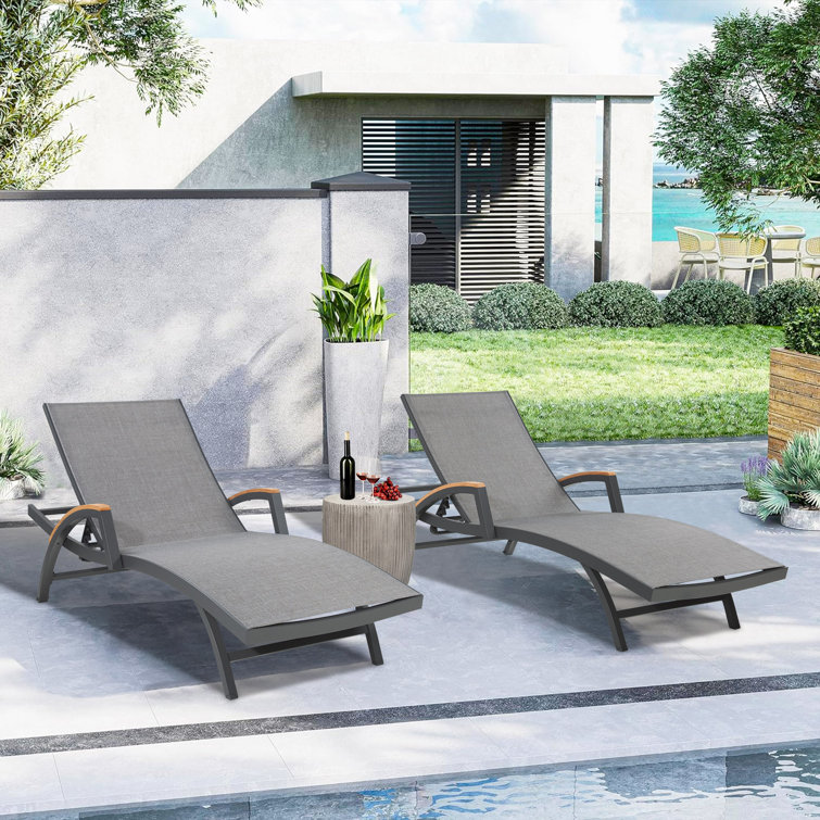 Pool Chaise 2-Pieces Gray Outdoor Aluminum Polypropylene Chair